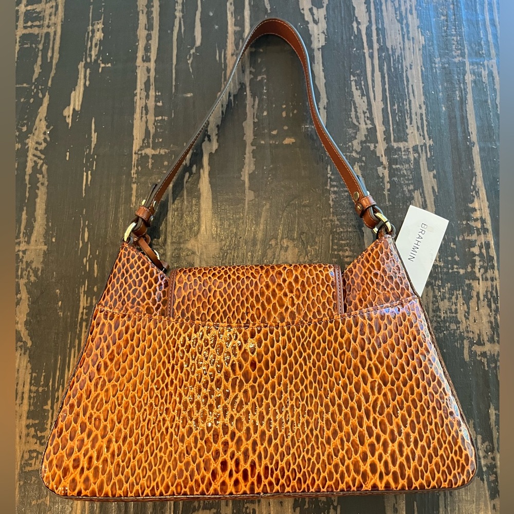 Brahmin Esme Nutmeg Janeway Snakeskin Embossed Shoulder Bag - Picture 7 of 16